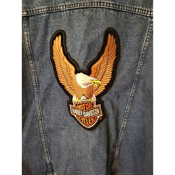Cabelas Outdoor Gear Long Sleeve Mens Denim Jacket Harley-Davidson Patches Large - Picture 8 of 12